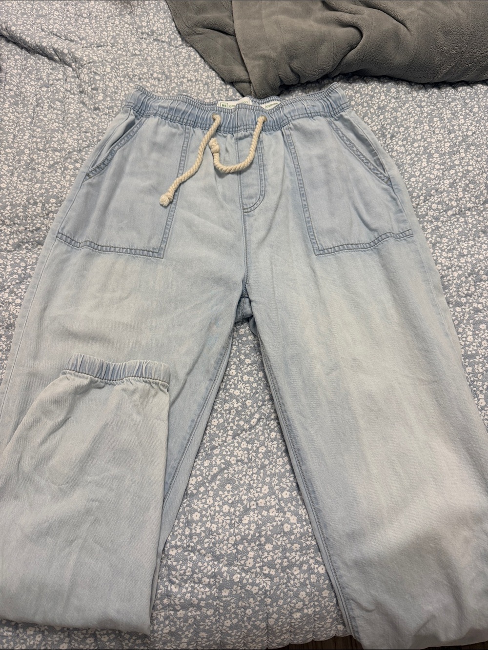 Light Blue Drawstring Denim Jogger Pants